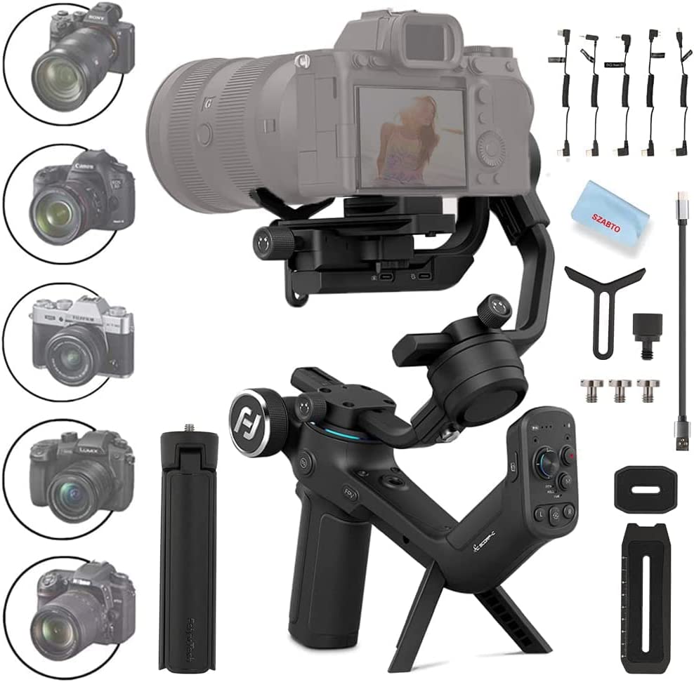 FeiyuTech SCORP-C Gimbal 3-Axe Stabilisateur portatif pour Mirrorless/DSLR Appareils Photo pour Sony a9/a7/A6300/A6400,EOS R,M50,80D,Panasonic GH4,GH5,Z7,FUJIFILM XT4/XT3,Charge utile de 5,5 LB