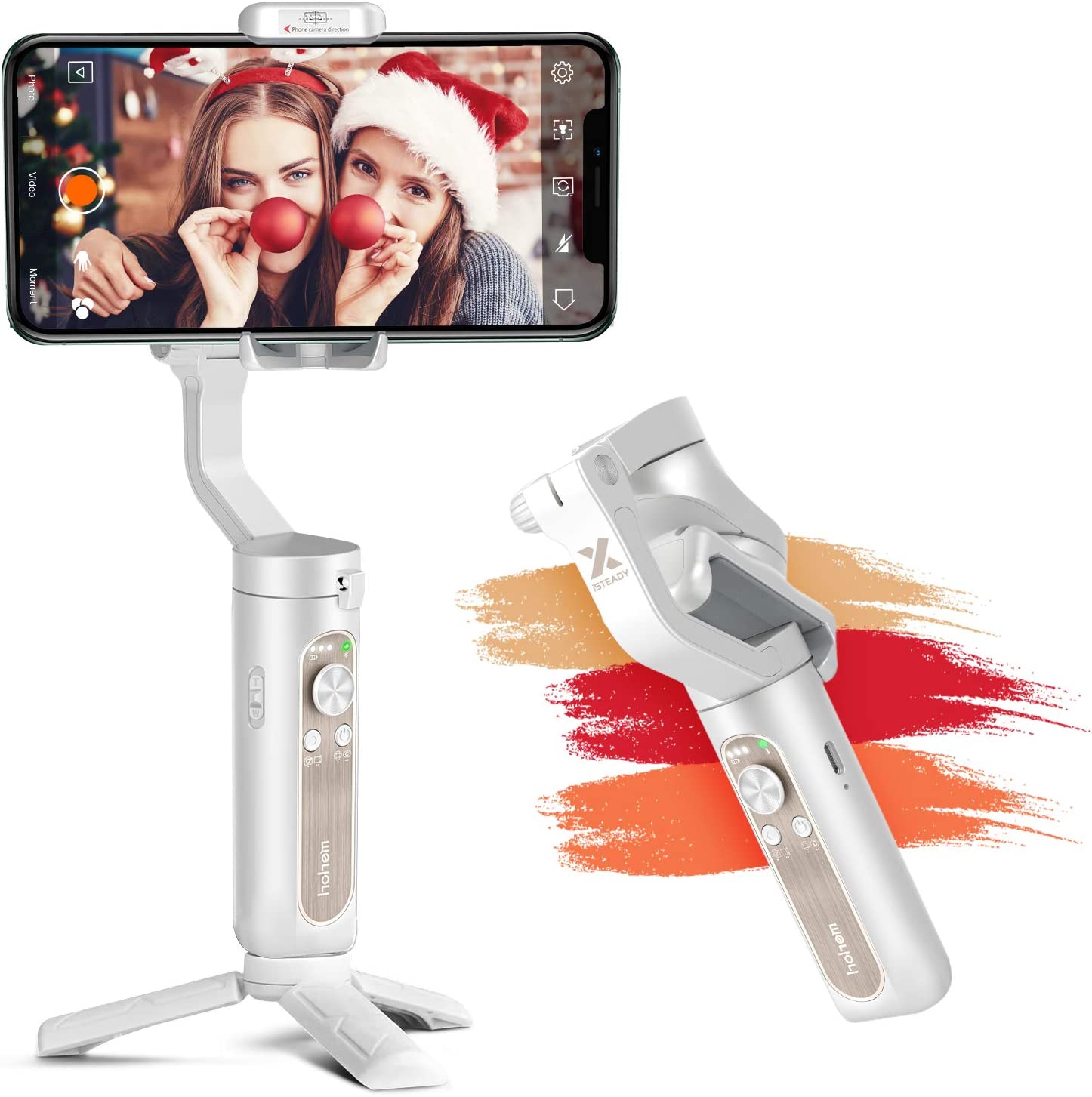 Gimbal Smartphone - Stabilisateur Smartphone Pliable à 3 Axes Supporte Jusqu'à 280g, Stabilisateur de Cardan Contrôle Intelligent Léger Portable pour iPhone13/12/11 Pro/XR, Samsung Galaxy,Huawei